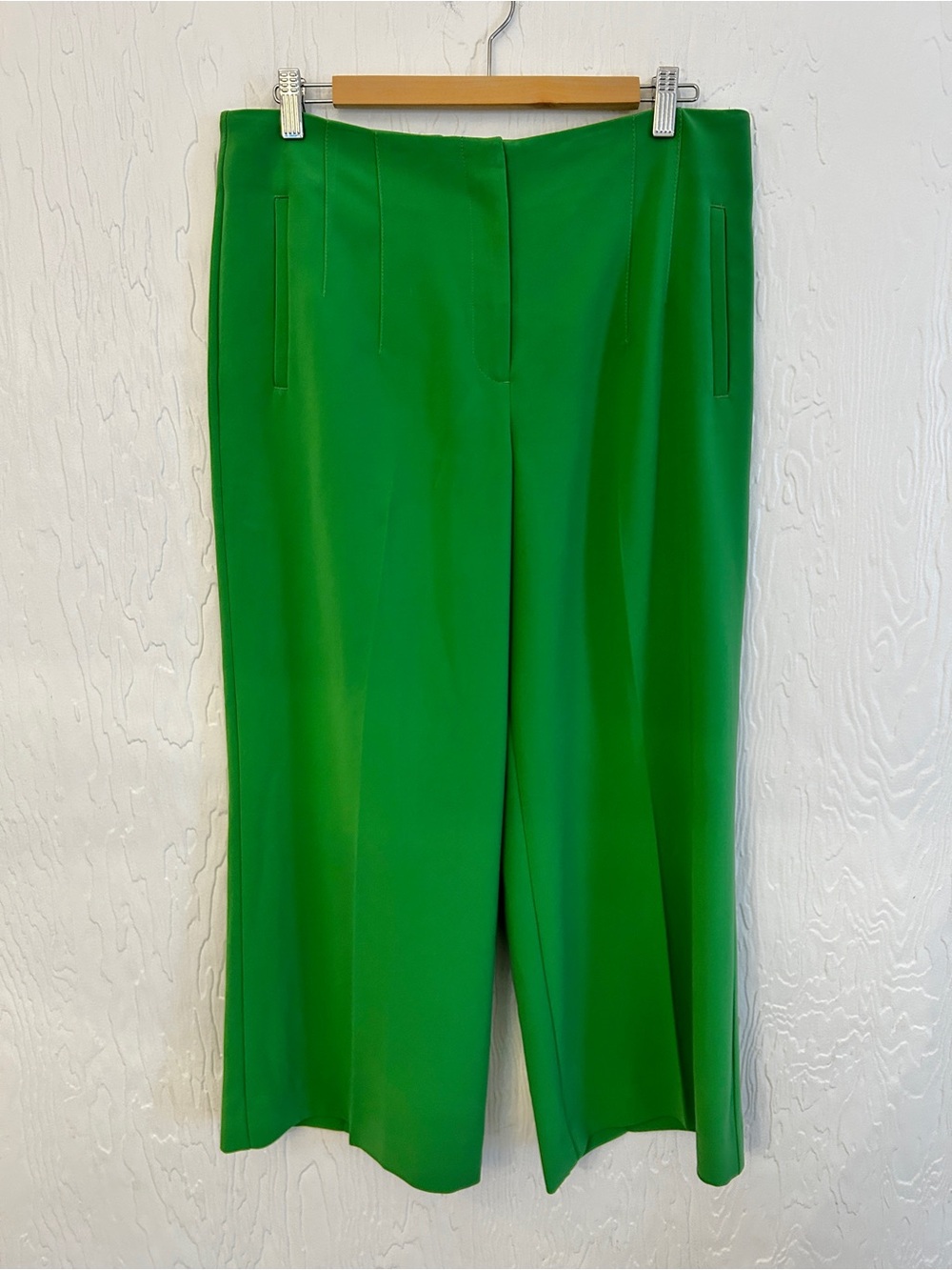 MELANIE LYNE Green Wide Leg Cropped Trouser Size 12 Career Office Corporate Bold